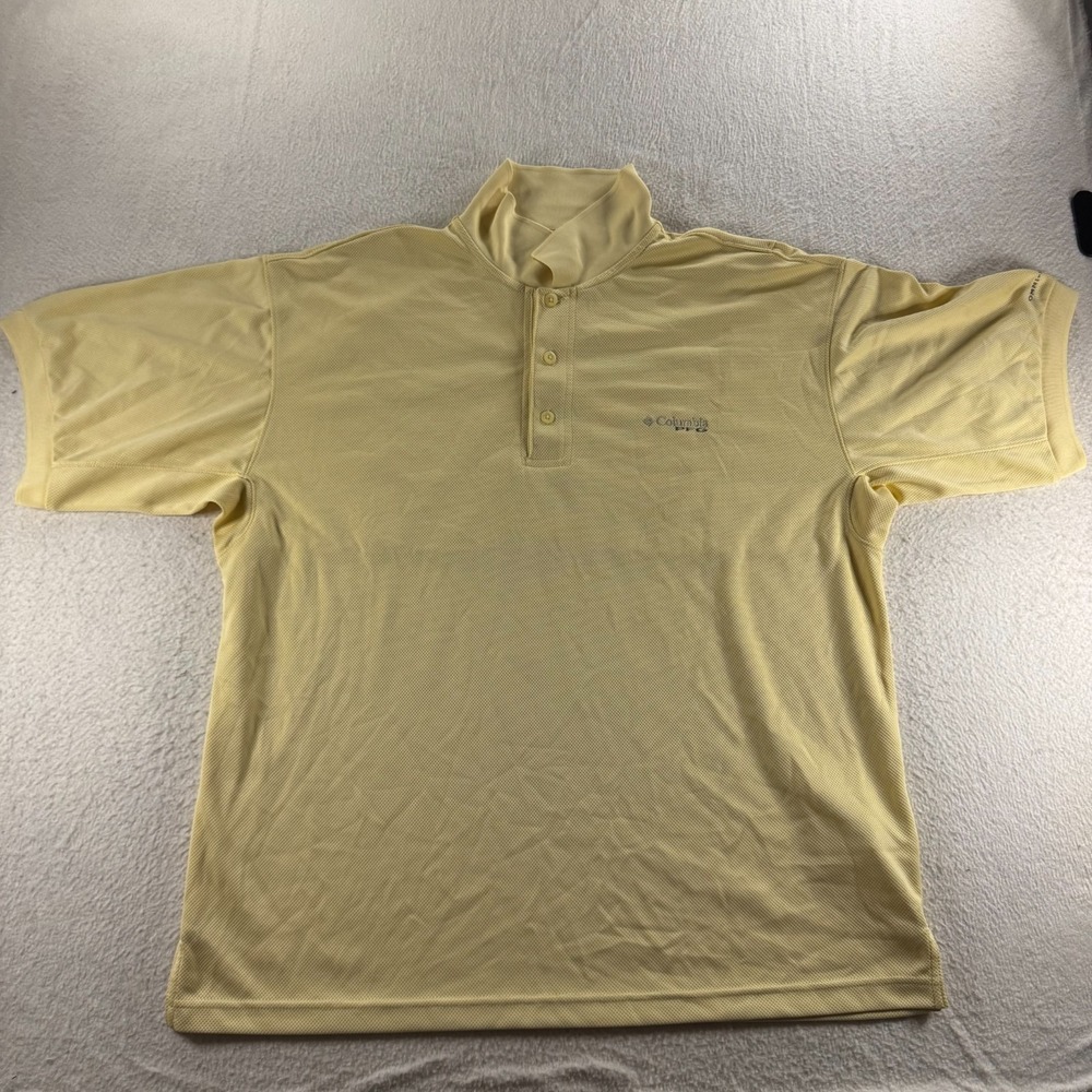 Columbia‎ Polo Shirt Mens Large Yellow PFG Fishing Omni Shade Mesh Lined Vented